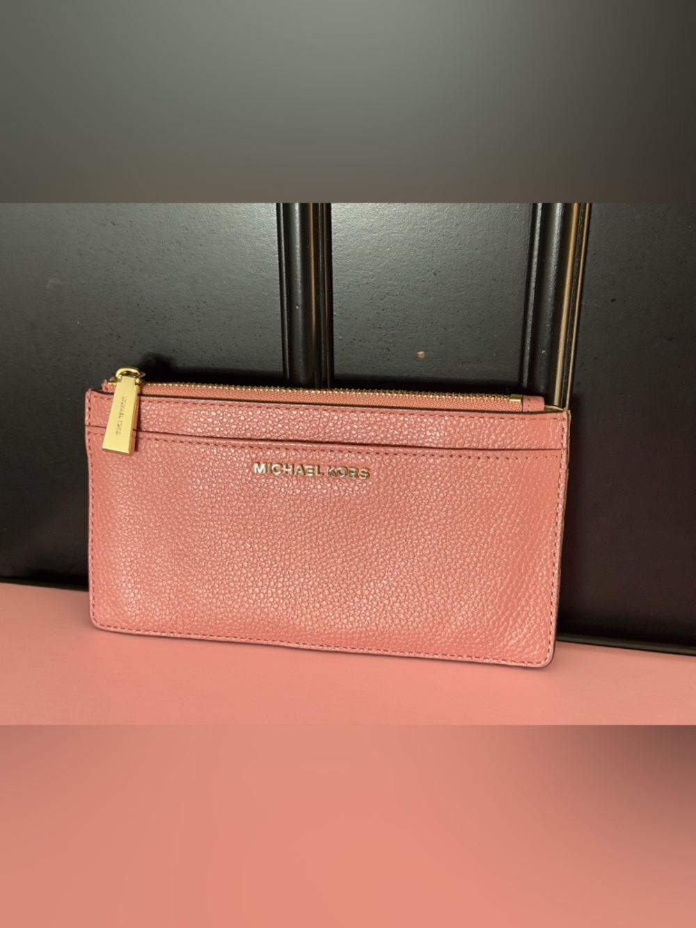 Michael Kors Coral Pebbled Leather Skim Card Case